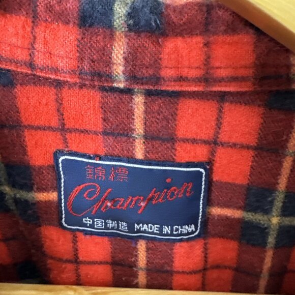 Vintage Champion Men L/XL Red Plaid Flannel Shirt (missing Lower Button) - Picture 5 of 6